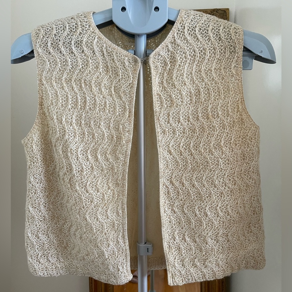 Vintage Gold Thread Cream Knit Sweater Vest
